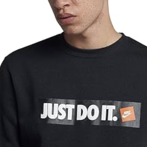 Nike Just Do It NEW Age Modern Black Box Logo Sz M Pullover Crewneck Sweatshirt - Picture 1 of 9